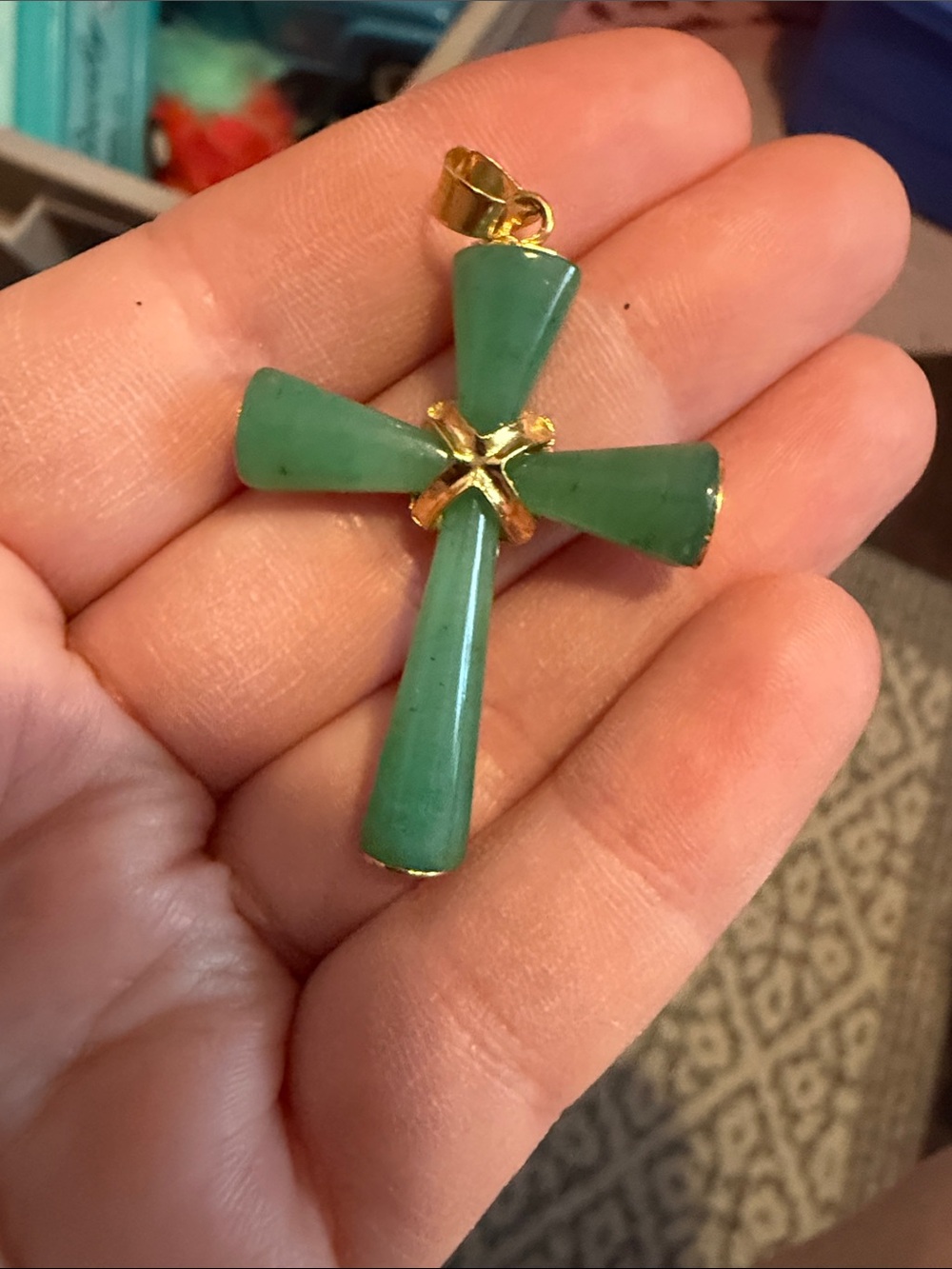 Gold-Trim Green Jade Cross Pendant Necklace - Women's Jewelry beautiful